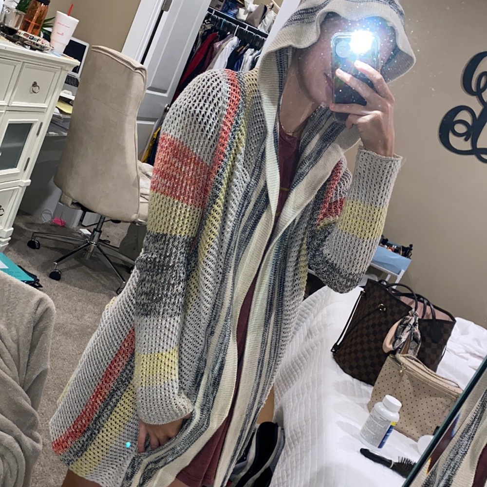 Elan knit long hooded colorful sweater